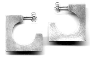 CIRCLE IN SQUARE $115-sterling silver earrings with sanding disk texture (1x1" post earrings)